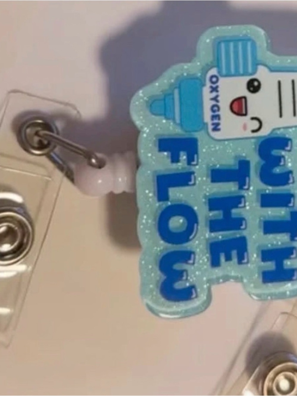 Glitter Blue 'With the Flow' Badge Reel ID Holder